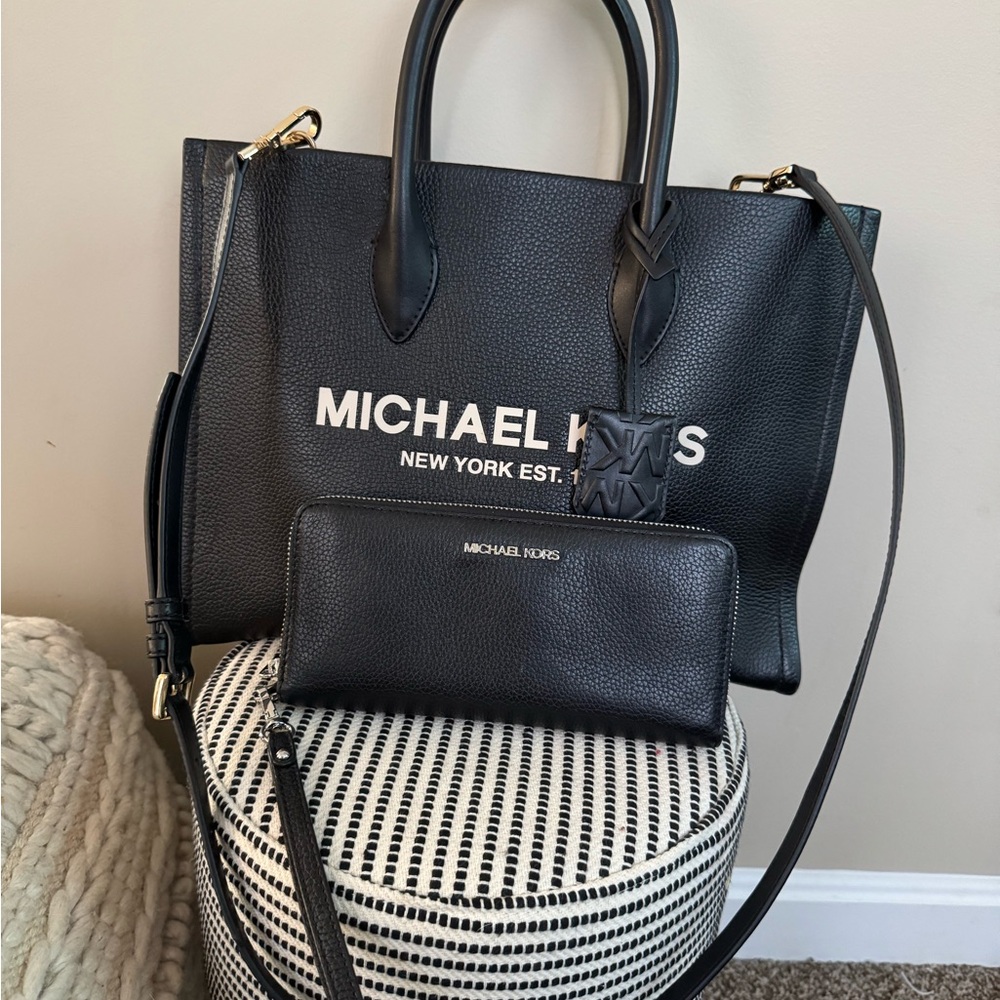 Michael Kors Black Tote with Gold-tone Accents